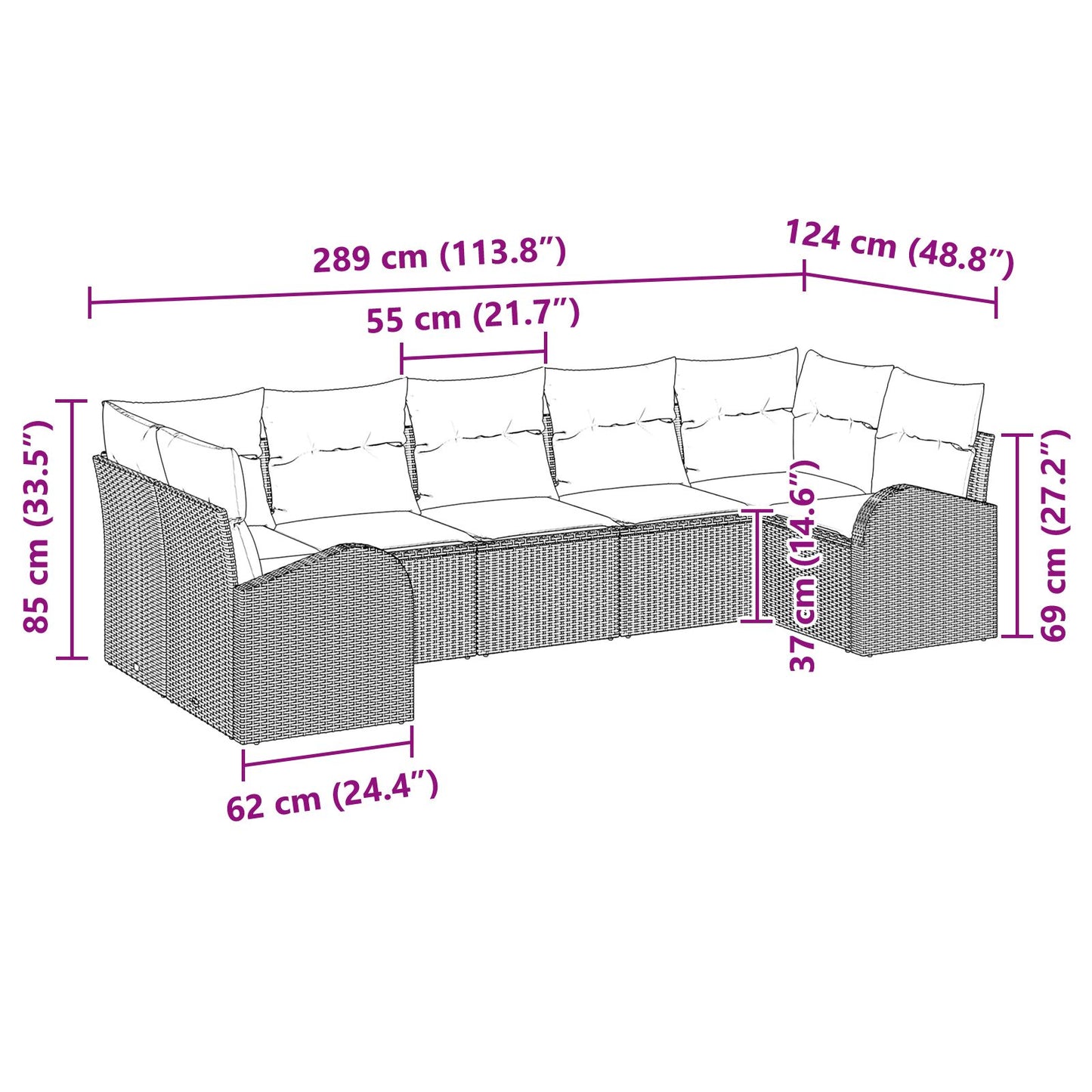 Tuinbankset Set Van 7 Zwarte Basis Met Crème Kussens