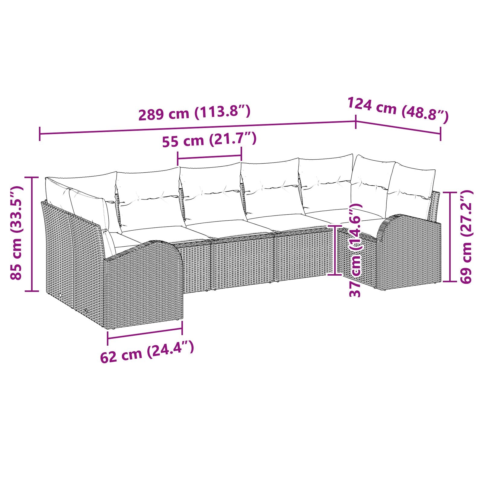 Tuinbankset Set Van 7 Zwarte Basis Met Crème Kussens