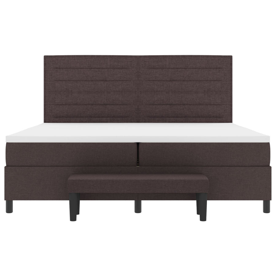 Boxspringbed Met Matras & Bank Stof Donkerbruin 200 x 200 cm Lijnen ontwerp