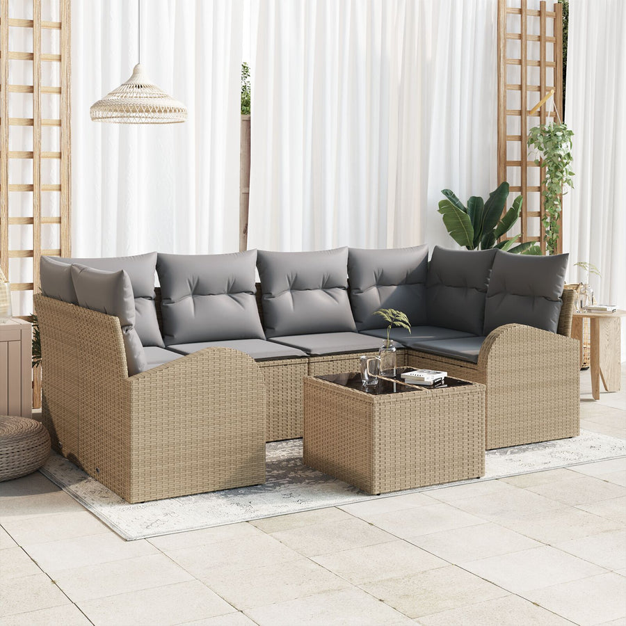 7-Delig Tuinsofa Set Met Kussens Beige Poly Rattan
