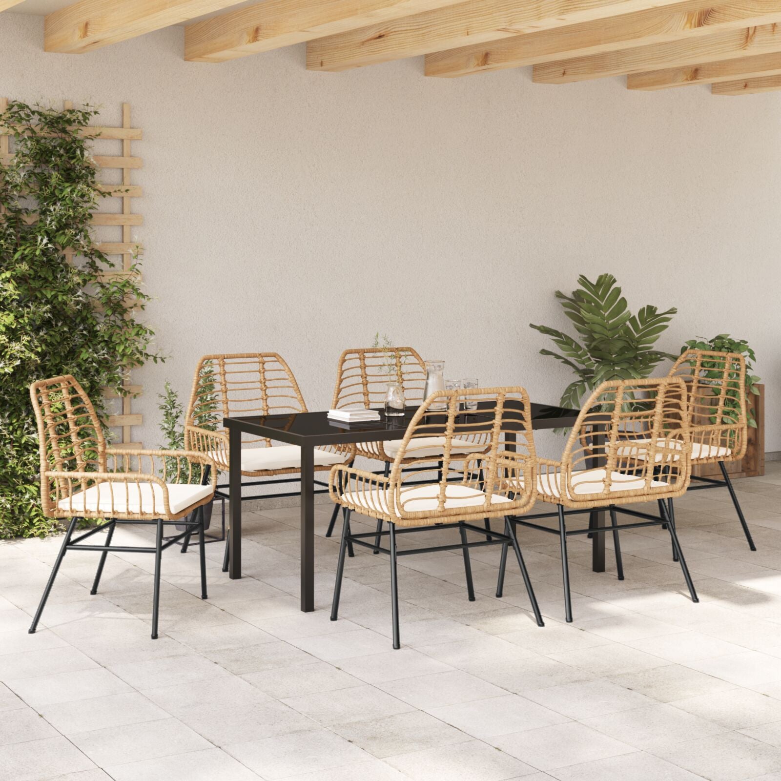 7-Delige Tuinset Met Kussens Bruin Poly Rattan