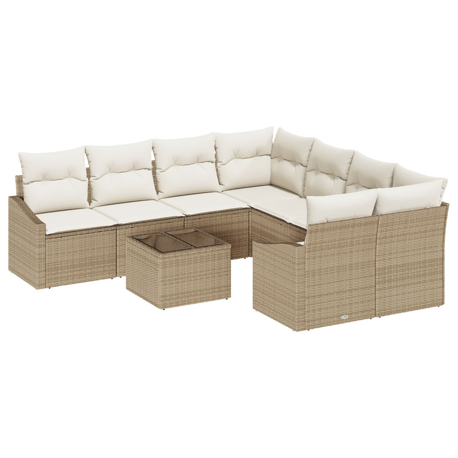 Tuinbank Set Set Van 9 Beige En Bruin Rattan En Polyester Gegalvaniseerd Staal