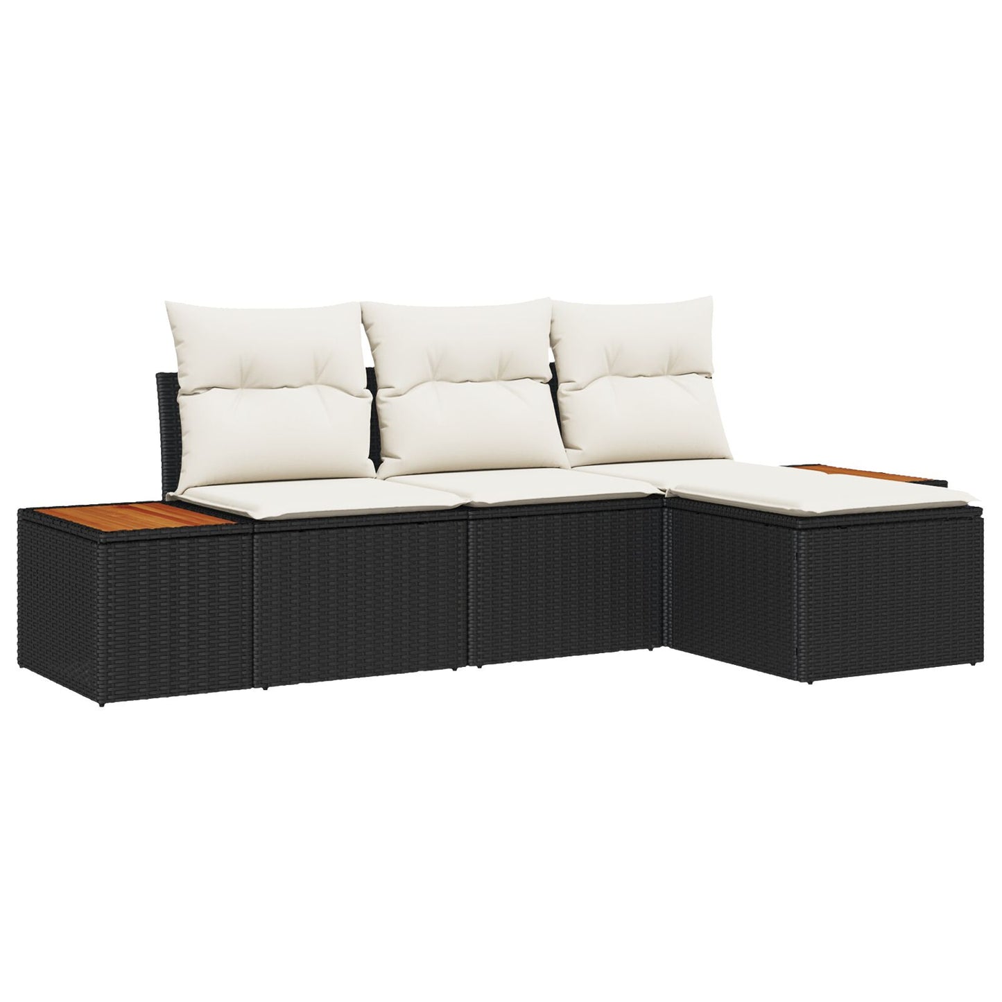 4-Delige Tuin Sofa Set Met Kussens Zwart Poly Rattan Acacia