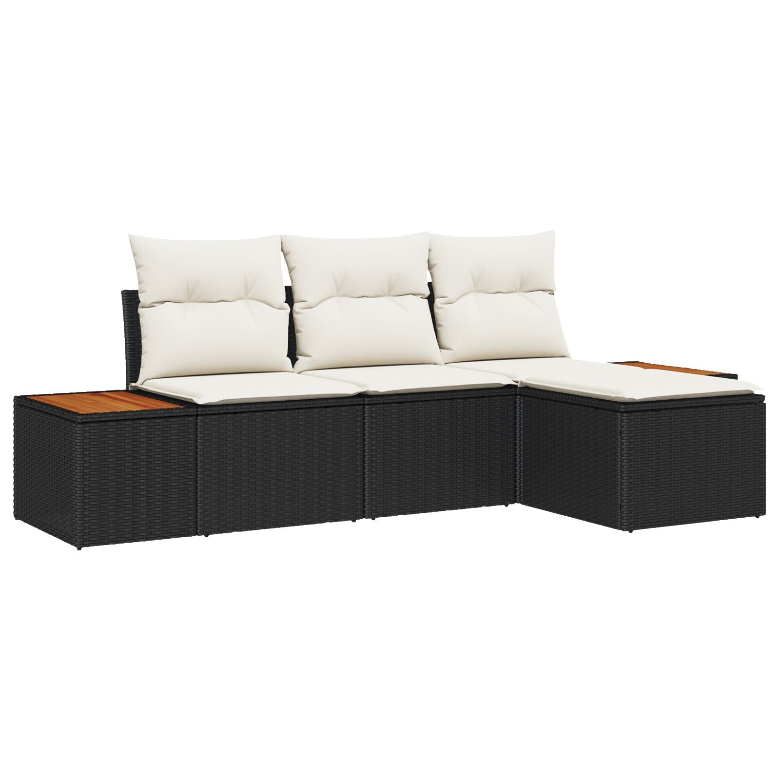4-Delige Tuin Sofa Set Met Kussens Zwart Poly Rattan Acacia