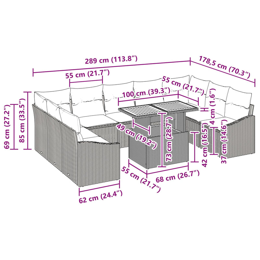 10-Delige Tuindiningset Met Kussens Zwart Poly Rattan Acacia