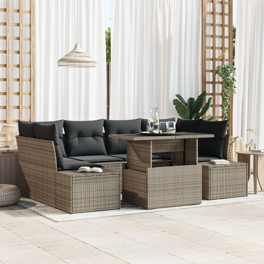 Tuin Sofa Set Set Van 7 Grijs Riet En Polyester Tuin Sofa Set