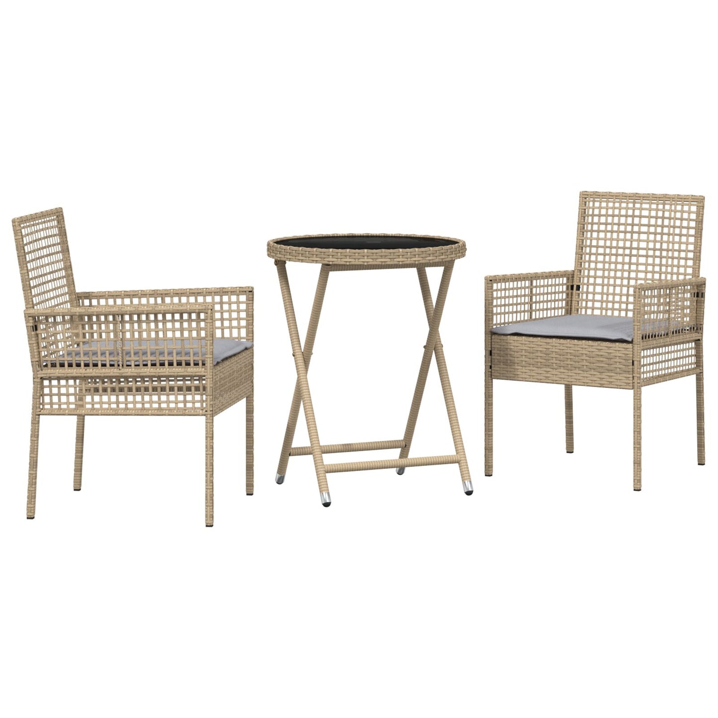 3-Delig Tuin Bistro Set Met Kussens Beige Poly Rattan