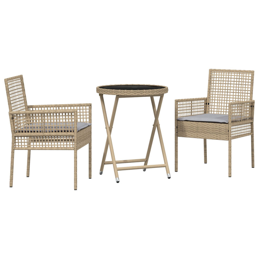 3-Delig Tuin Bistro Set Met Kussens Beige Poly Rattan