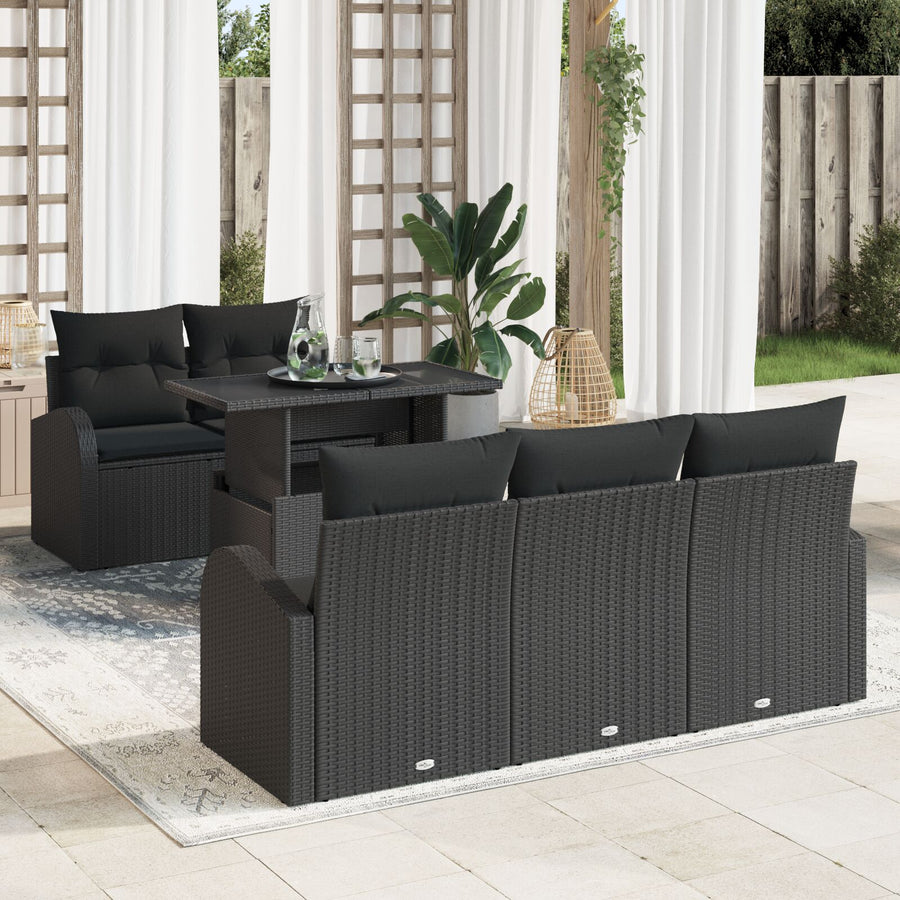 6-Delige Tuin Sofa Set Met Kussens Zwart Poly Riet