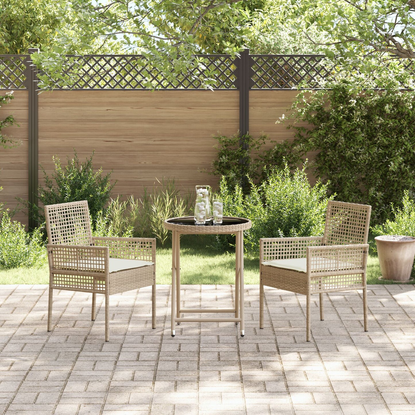 3-Delige Bistroset Voor De Tuin Met Kussens Beige Poly Rattan