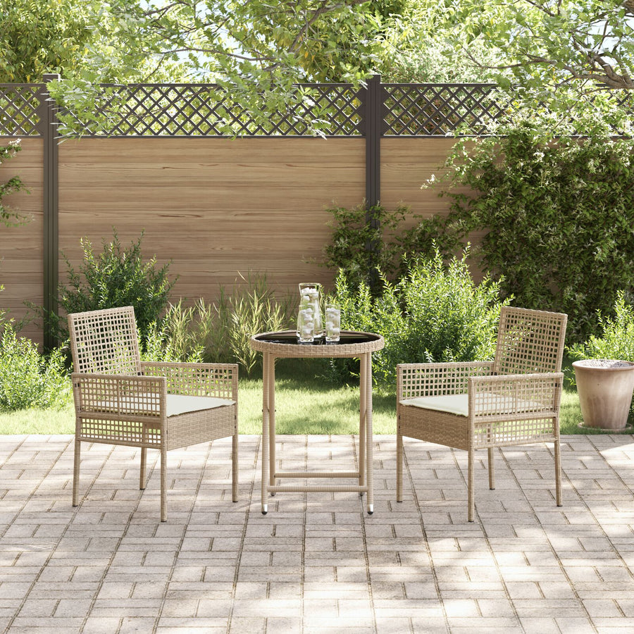 3-Delige Bistroset Voor De Tuin Met Kussens Beige Poly Rattan