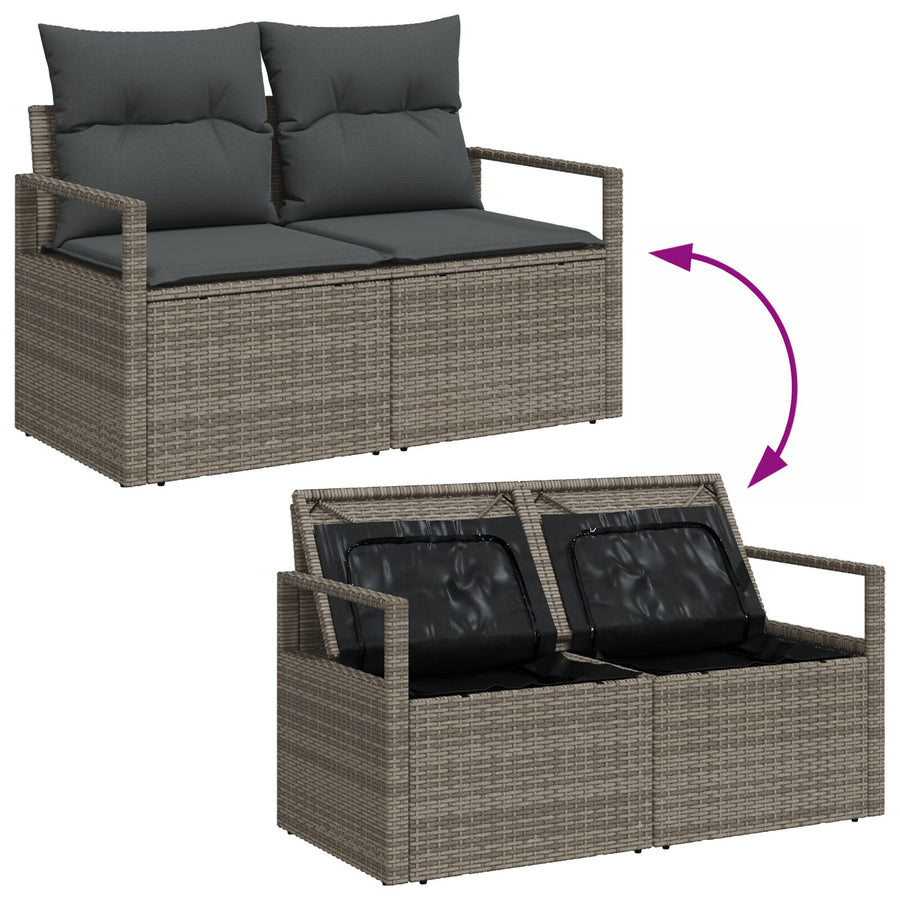 6-Delige Tuin Sofa Set Met Kussens Grijs Poly Riet, 2-Zits Tuin Sofa Met Opslag & Kussens Grijs Poly Riet Wit