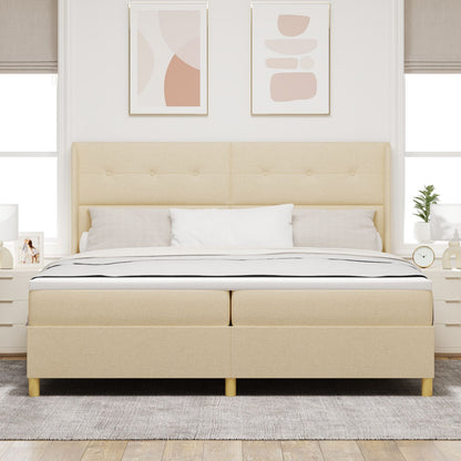Boxspring Bed Met Matras & Led Crème 200X200 Cm Stof Blauw