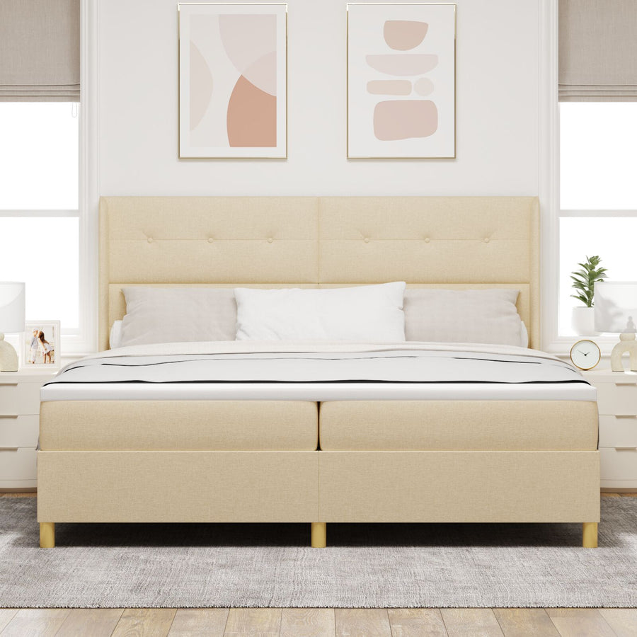 Boxspring Bed Met Matras & Led Crème 200X200 Cm Stof Blauw