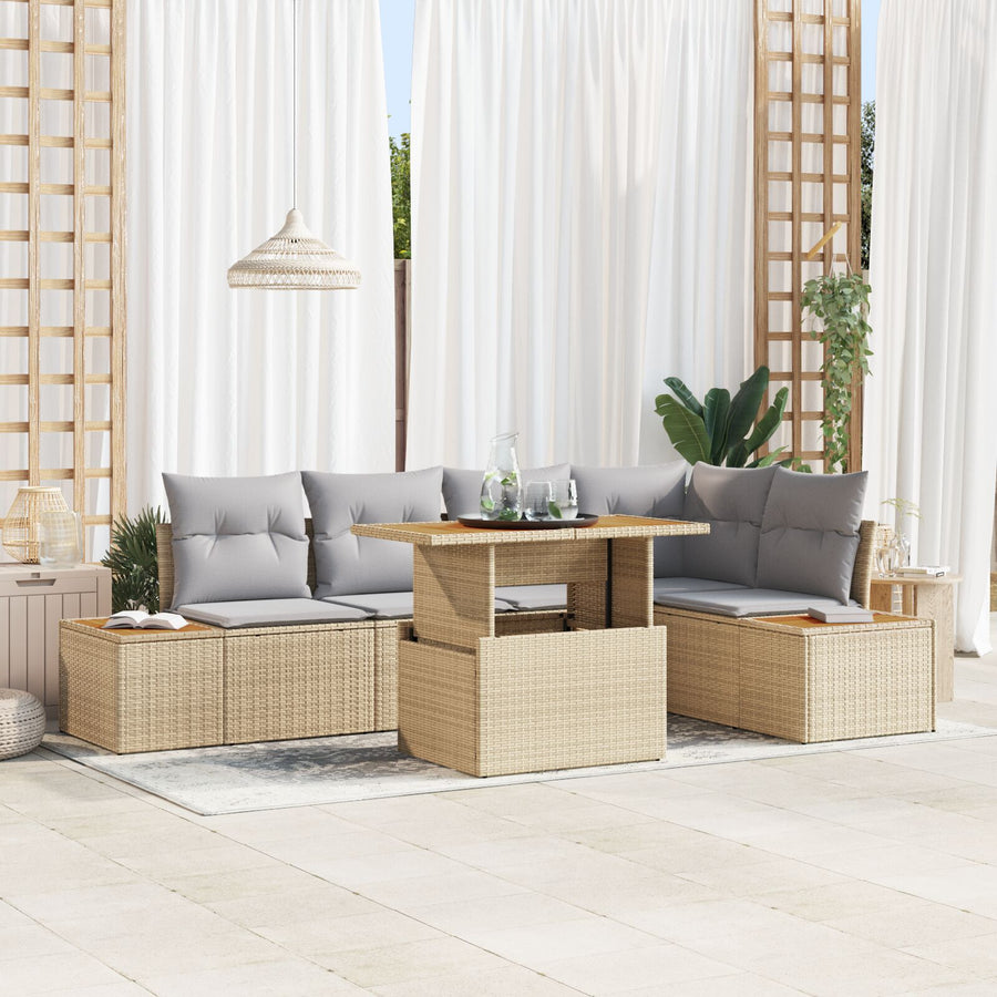 Tuin Sofa Set Set Van 6 Beige Rattan, Polyester, Staal