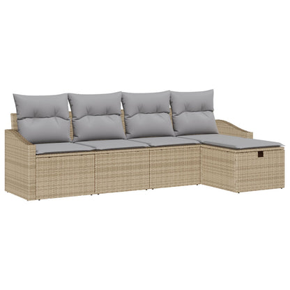 5-Delig Tuinbankstel Met Kussens Beige Poly Rattan