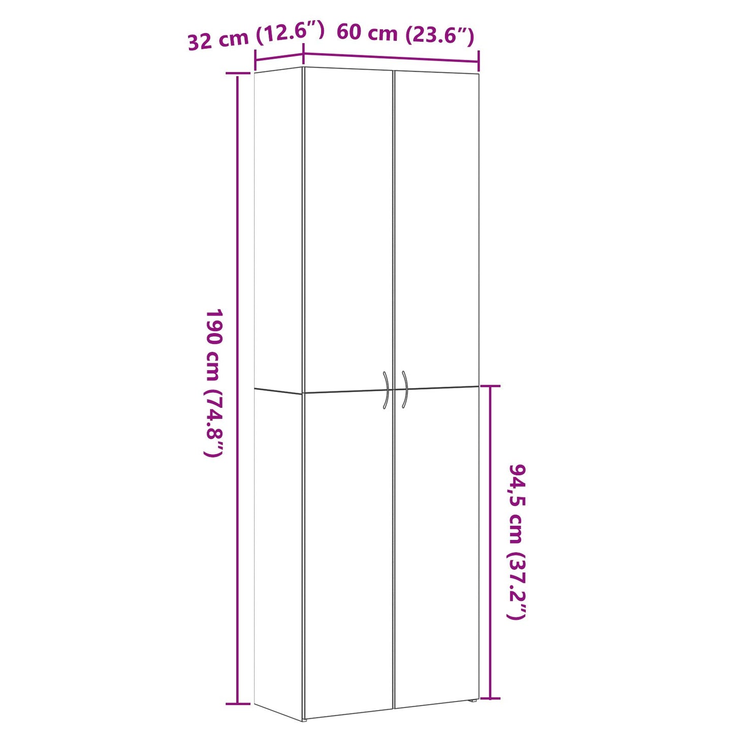 Kantoorkast Zwart Eiken 60X32X190 Cm Bewerkte Hout