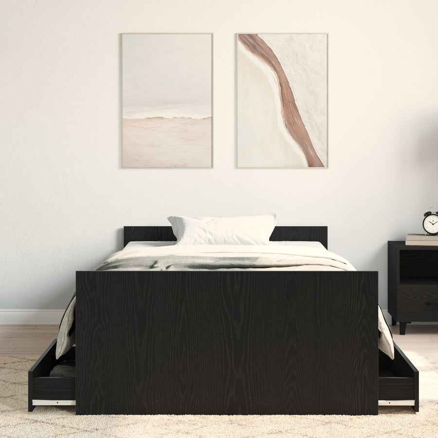 Bedframe Zonder Matras Zwart Eiken 90X200 Cm Bewerkt Hout
