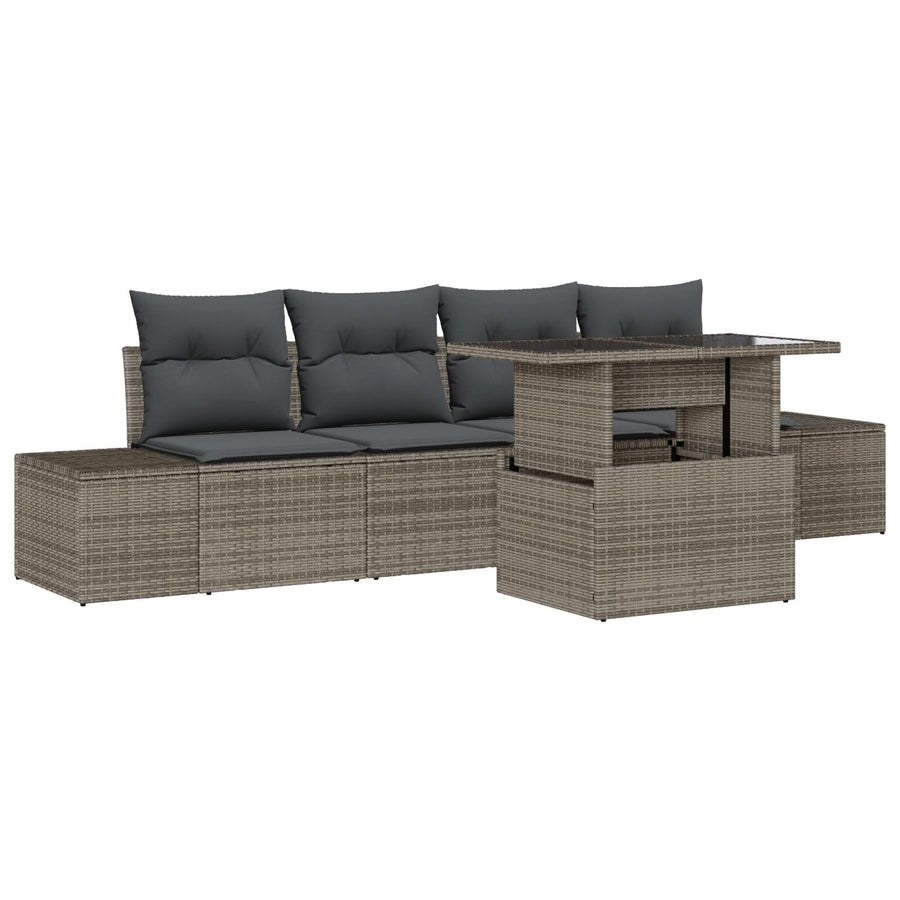 5-Delige Tuin Sofa Set Met Kussens Grijs Poly Riet
