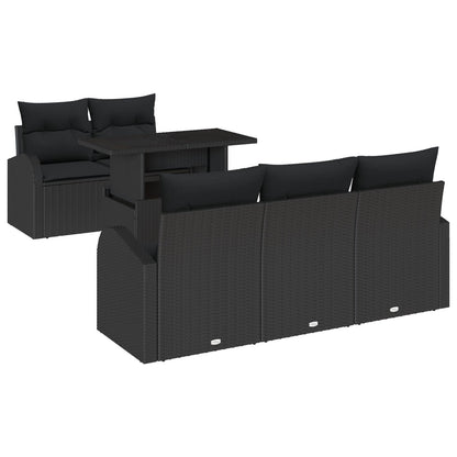 6-Delige Tuin Sofa Set Met Kussens Zwart Poly Riet
