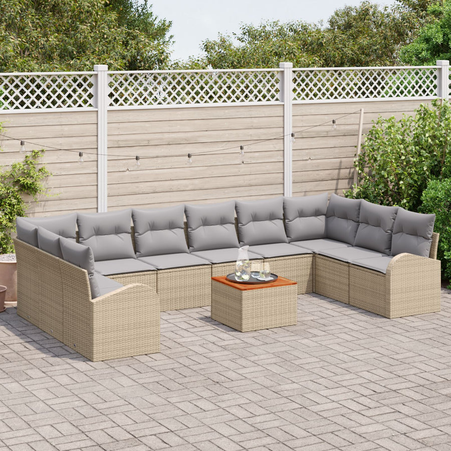11-Delige Tuin Sofa Set Met Kussens Beige Poly Rattan Acacia