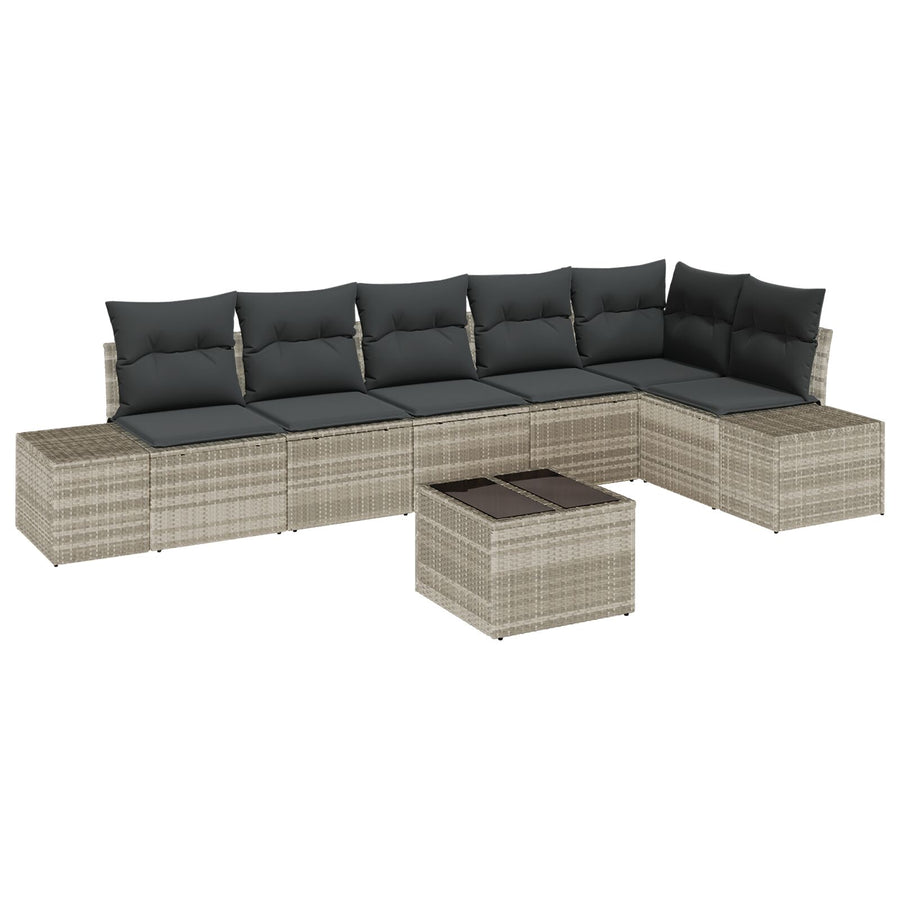 7-Delige Tuinsofa Set Met Kussens Grijs Poly Riet Lichtgrijs met tafel
