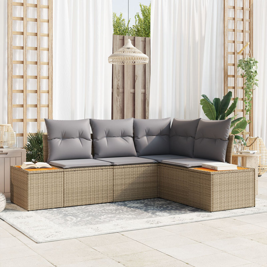 4 Delige Tuinbank Set Met Kussens Beige Poly Rattan Acacia