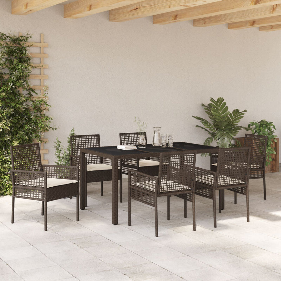 7-Delige Tuintafel Met Kussens Bruin Poly Rattan