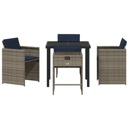 5-Delige Tuin Dining Set Met Kussens Grijs Poly Rattan