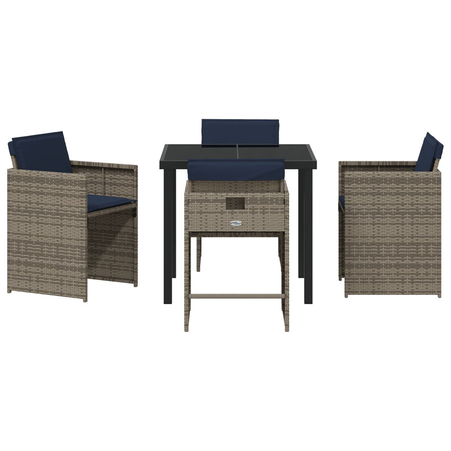 5-Delige Tuin Dining Set Met Kussens Grijs Poly Rattan