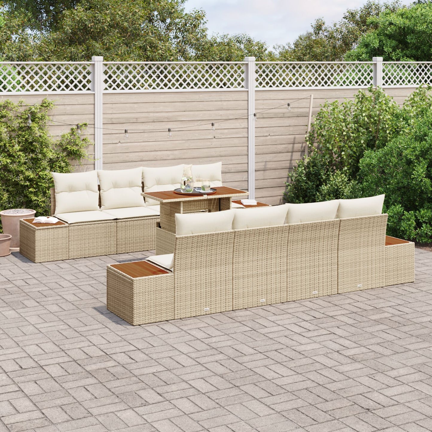 Tuinsofa Set Set Van 9 Beige Rattan 4-Persoons Tuinsofa