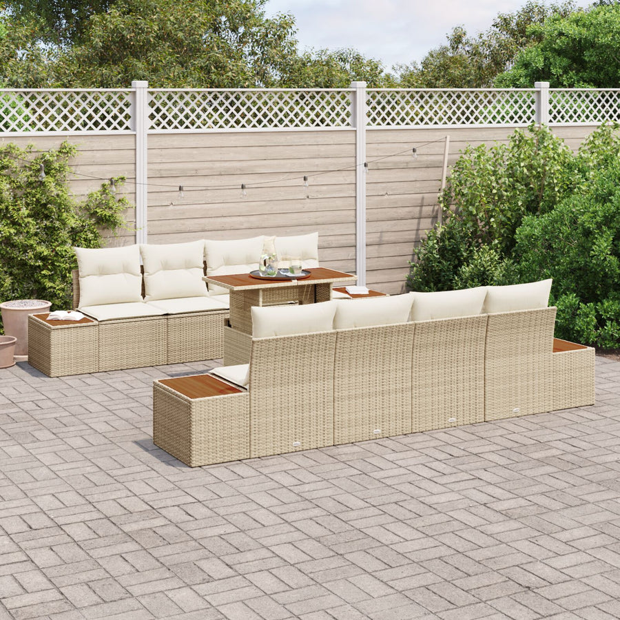 Tuinsofa Set Set Van 9 Beige Rattan 4-Persoons Tuinsofa