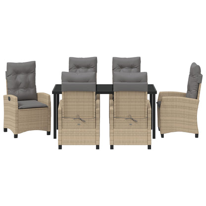7 Delige Tuin Eetset Met Kussens Beige Poly Rattan