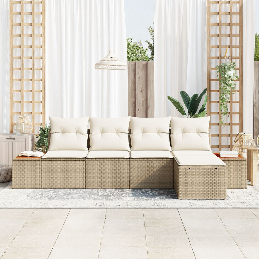 5-Delige Tuin Sofa Set Met Kussens Beige Poly Rattan Acacia