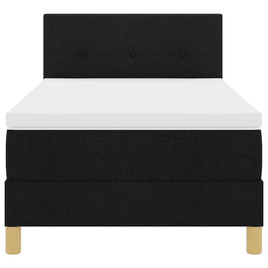 Boxspring Bed Met Matras Stof Zwart 90 x 200 cm Knopgenopte
