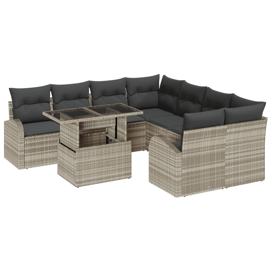 9-Delig Tuinbankstel Met Kussens Lichtgrijs Poly Rattan