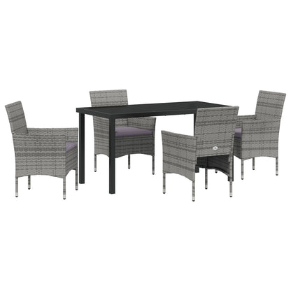 5-Delige Tuin Eetset Grijs Poly Rattan