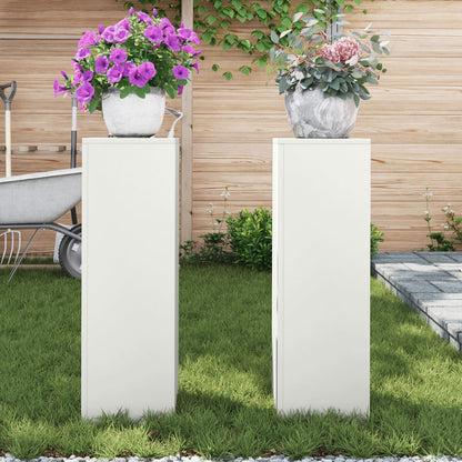 Buitenplantstands Pilaar 2 Stuks 24X24X75 Cm Staal Wit 2x (75 cm)