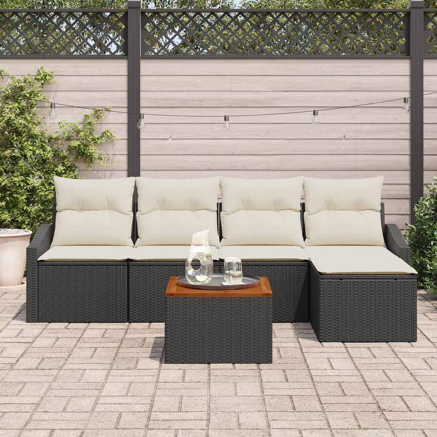 6-Delige Tuin Sofa Set Met Kussens Zwart Poly Rattan Acacia