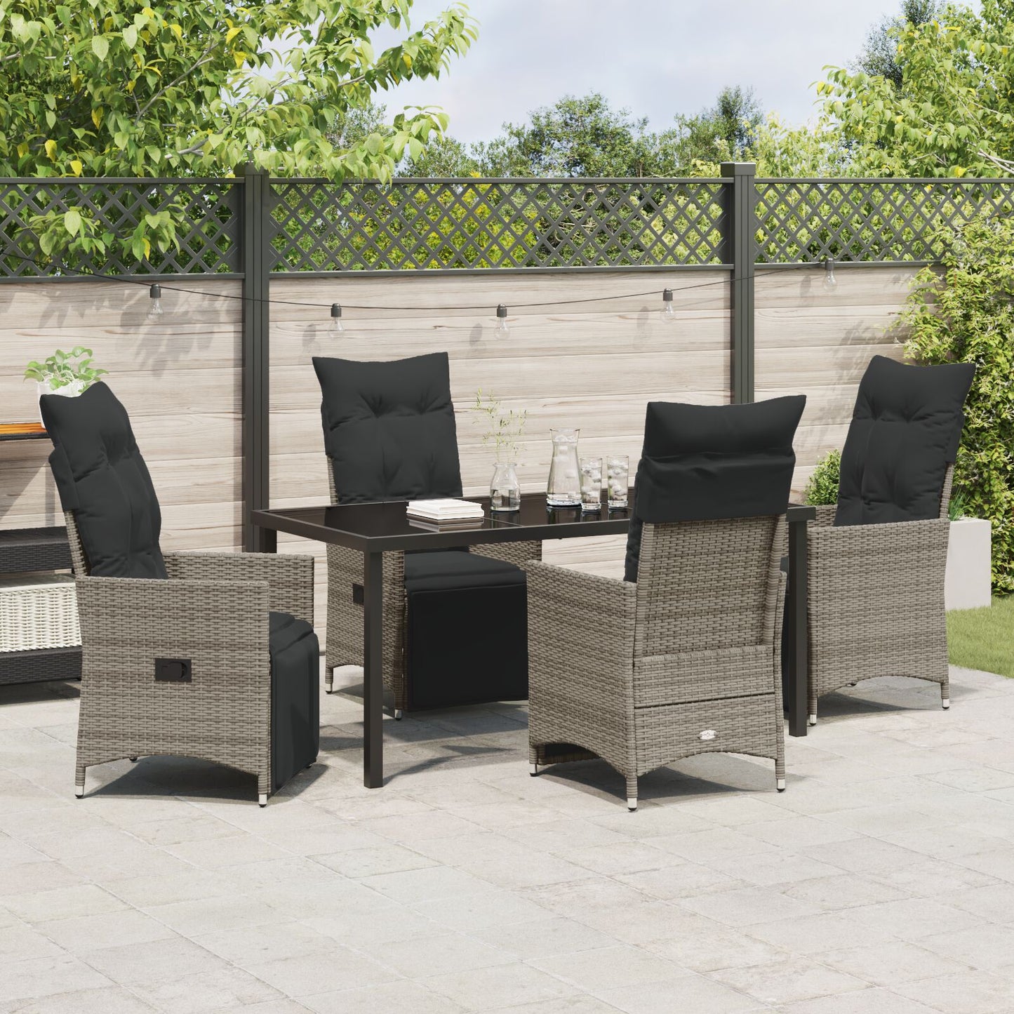 5-Delige Tuin Eetset Met Kussens Grijs Poly Rattan