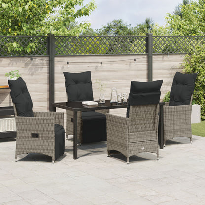 5-Delige Tuin Eetset Met Kussens Grijs Poly Rattan