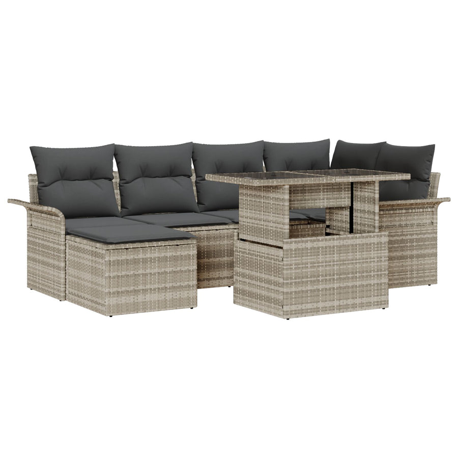 7-Delige Tuin Sofa Set Met Kussens Lichtgrijs Poly Rieten