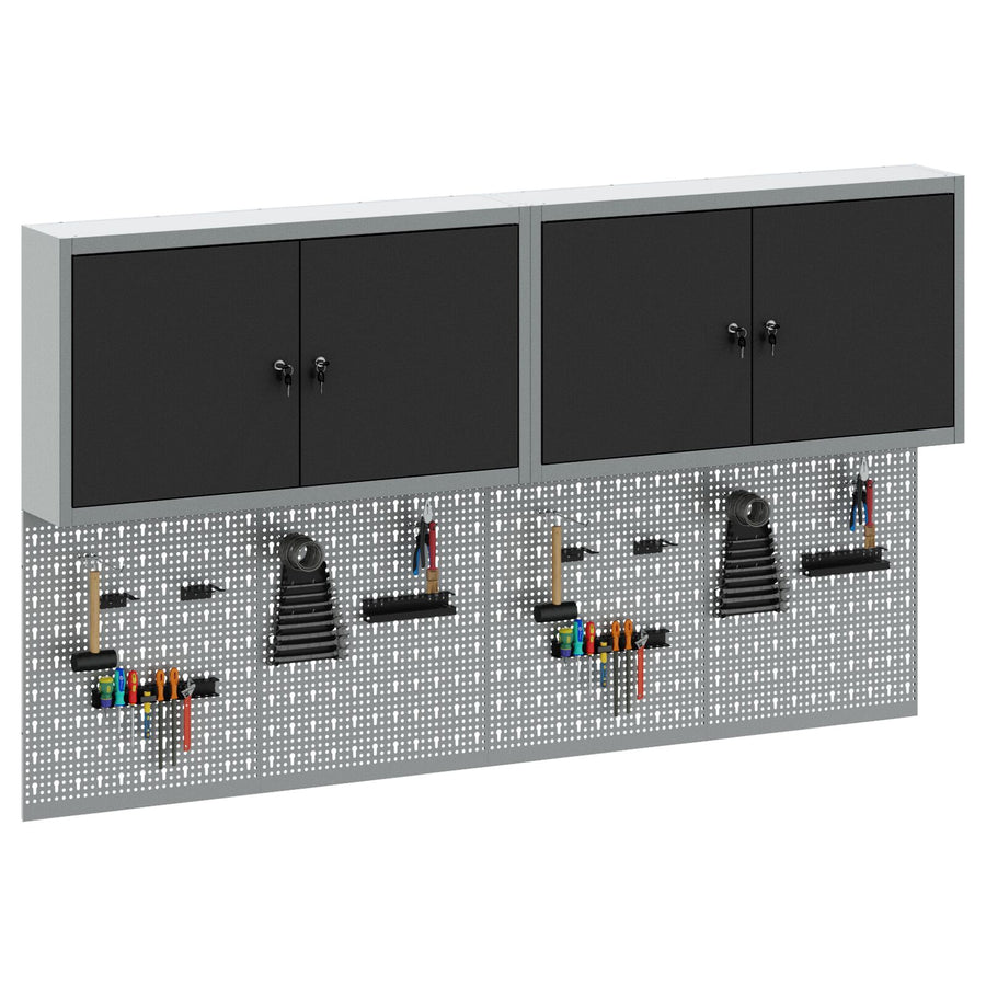 6 Delige Gereedschapskast En Pegboard Set Wandgemonteerd Zwart Metaal