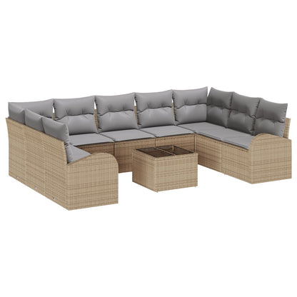 10-Delige Tuin Sofa Set Met Kussens Zwart Poly Rattan