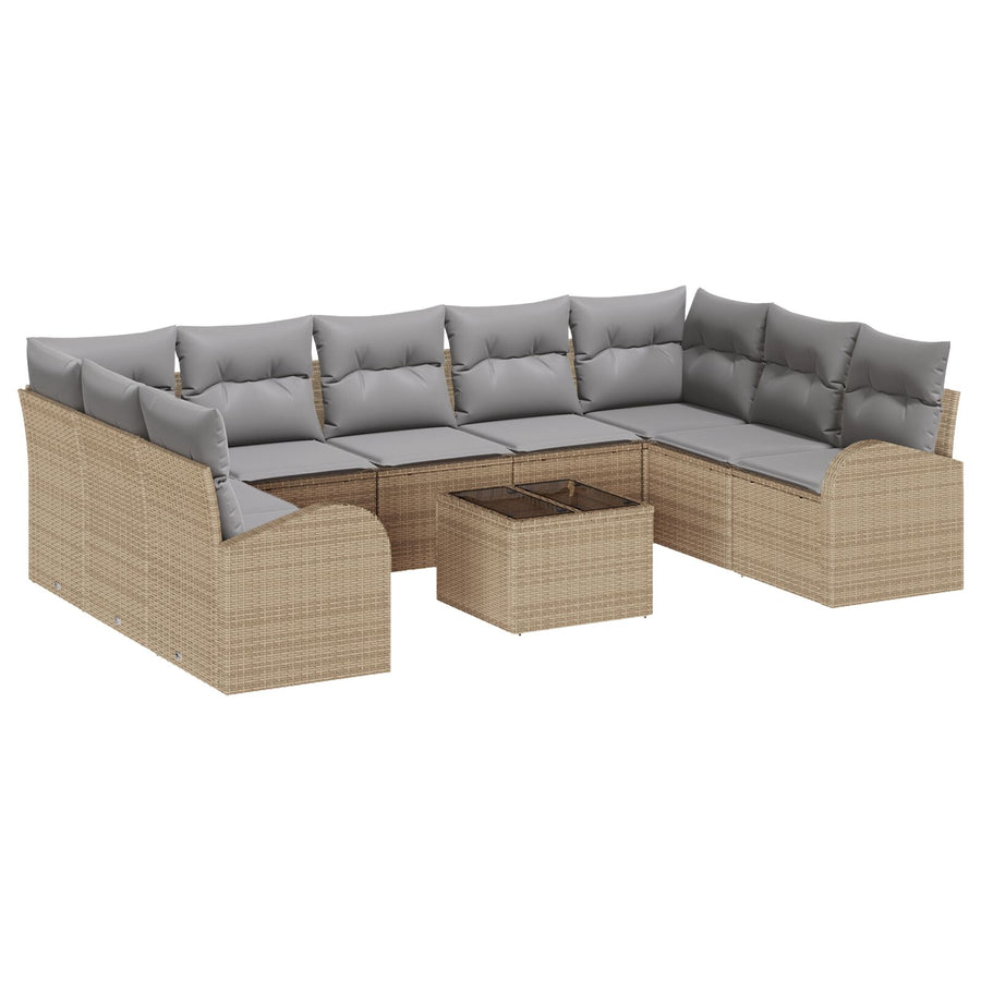 10-Delige Tuin Sofa Set Met Kussens Zwart Poly Rattan