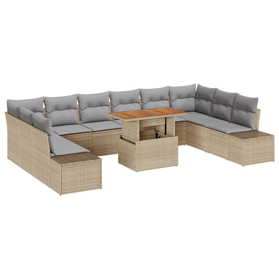 11-Delige Tuin Sofa Set Met Kussens Beige Poly Rattan