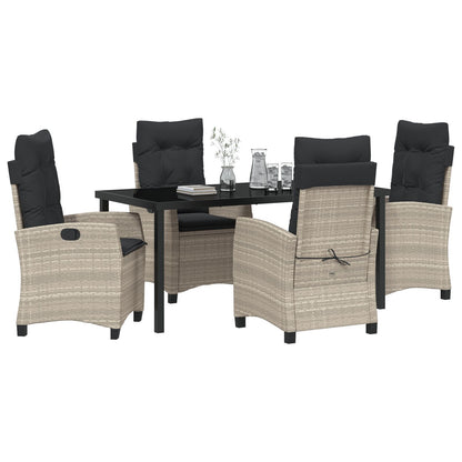5-Delige Tuin Eetset Met Kussens Lichtgrijs Poly Rattan.