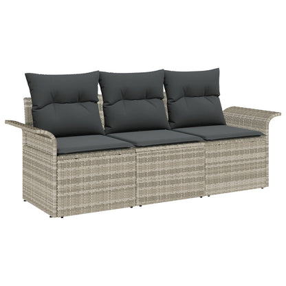 3-Delige Tuin Sofa Set Met Kussens Lichtgrijs Poly Rattan, 2-Zitter Tuin Sofa Met Opbergruimte & Kussens Lichtgrijs Poly Rattan Gegalvaniseerd Staal