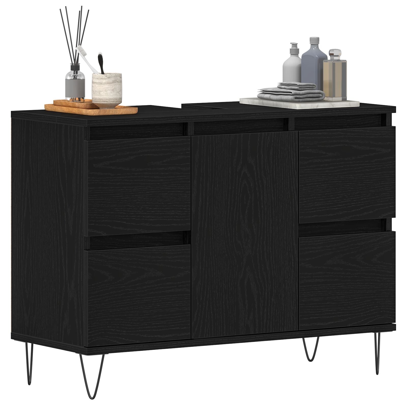 Badkamersinkkast Zwart Eiken 80X33X60 Cm Gelaagd Hout