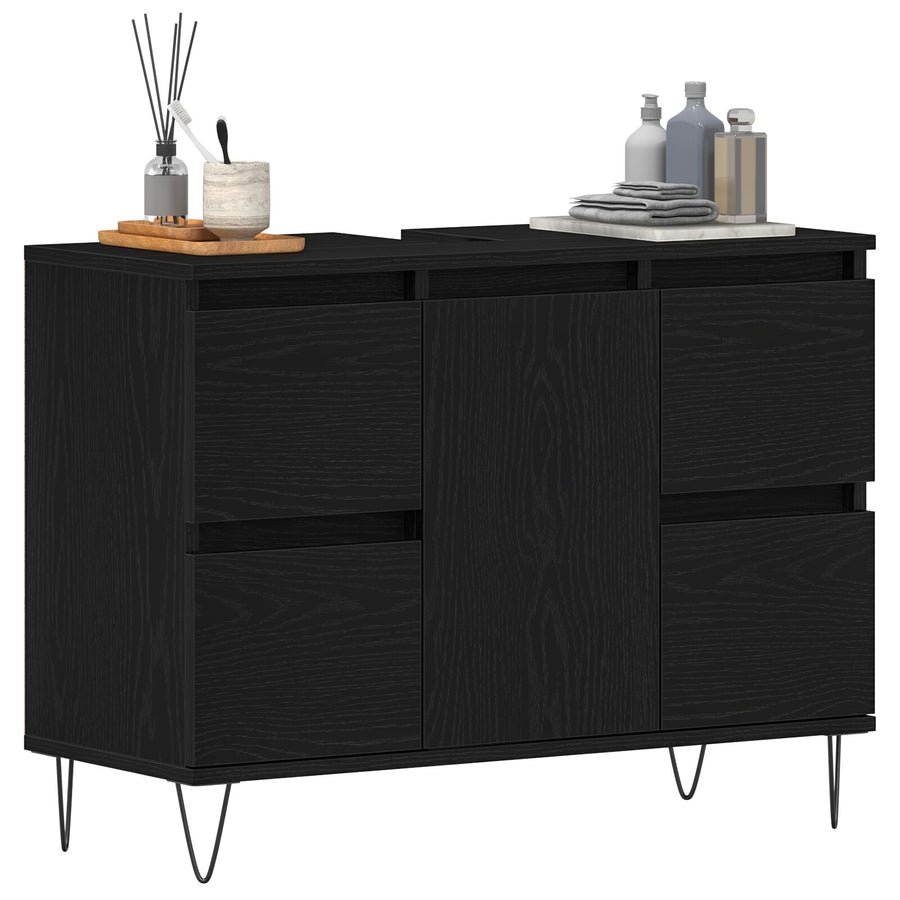 Badkamersinkkast Zwart Eiken 80X33X60 Cm Gelaagd Hout